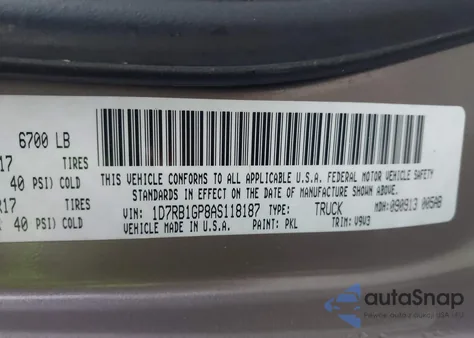 2010 Dodge Ram 1500 St from USA, damaged, VIN 1D7RB1GP8AS118187